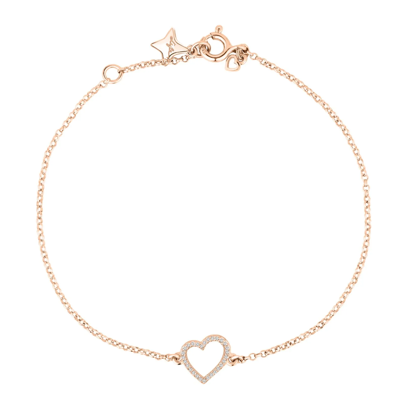 Bracelete Life Love II Coração em Liga Rosé com Banho de Ouro Rosé 18k